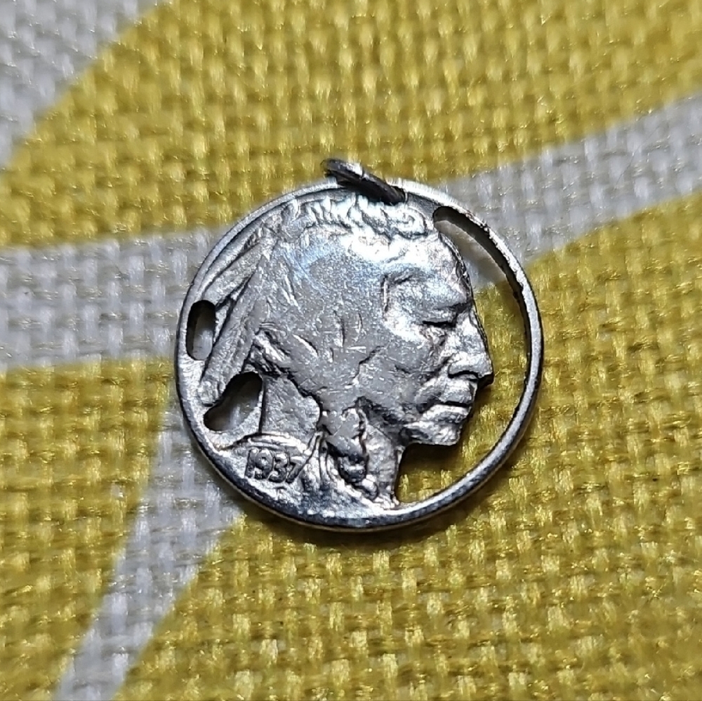 Vintage 5 Cent Indian Head Cut Coin Pendant